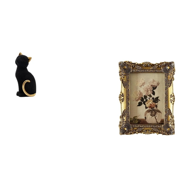Estatua de gato, figura de escritorio, marco de fotos adornado, hecho de resina, adecuado para decoración, sala de estar, dormitorio, oficina,