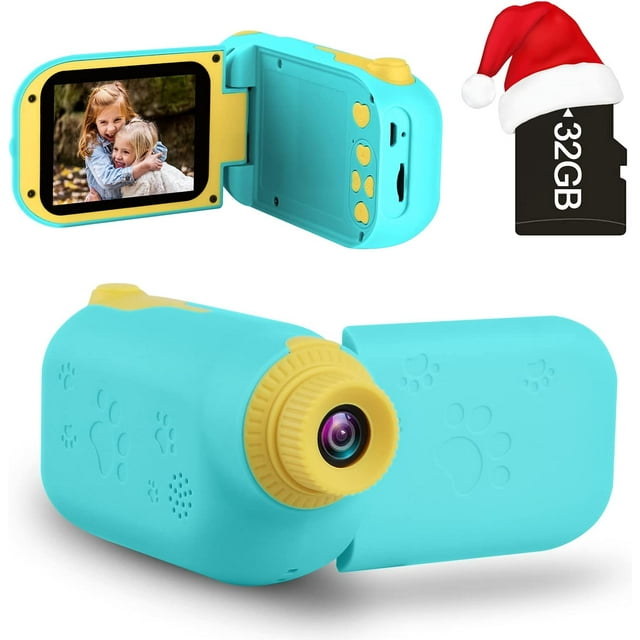Cámara para niños Cámara digital para niños Grabadora de video 1080P 12MP Cámara digital Videocámara con juegos 3-10 años Niñas Niños Regalos Juguete con tarjeta TF de 32GB (Azul)