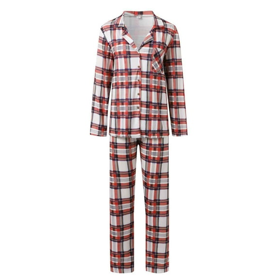 Christmas Family Matching Pajamas Plaid Long Sleeve Button Down Pj Set Festival Party Sleepwear STYLE A Red L