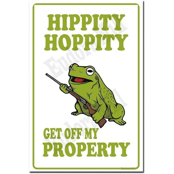 Hippity Hoppity Get Off My Property Frog No Tresspassing Novelty Sign - 8"x12" Retro Tin Signs Vintage Metal Sign Rules Warning Sign Bar Cafe Garage