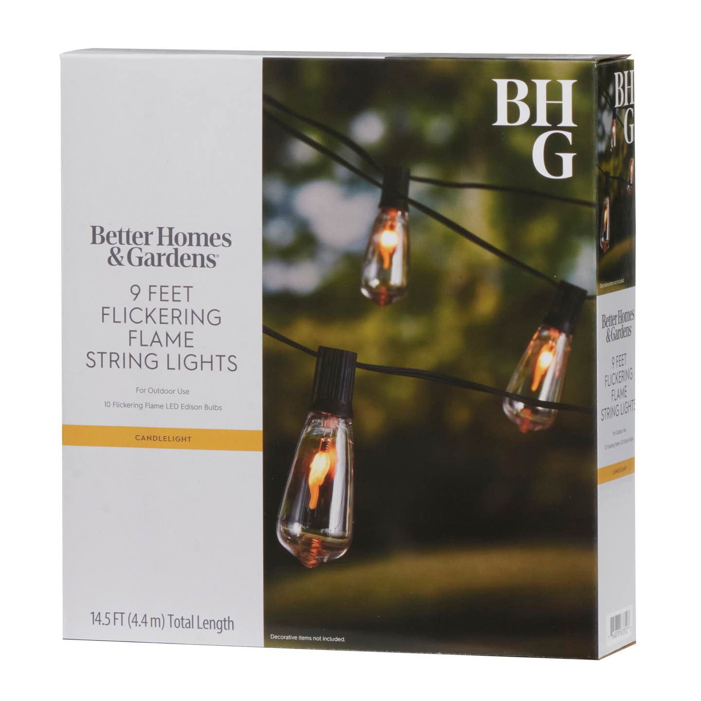 Better Homes & Gardens 10-Count Flickering Flame LED Outdoor Edison String Lights