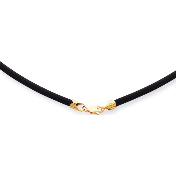 14K Yellow Gold 2mm 16In With Clasp Black Rubber Cord Necklace (16 X 2) Made In United States xg265-16