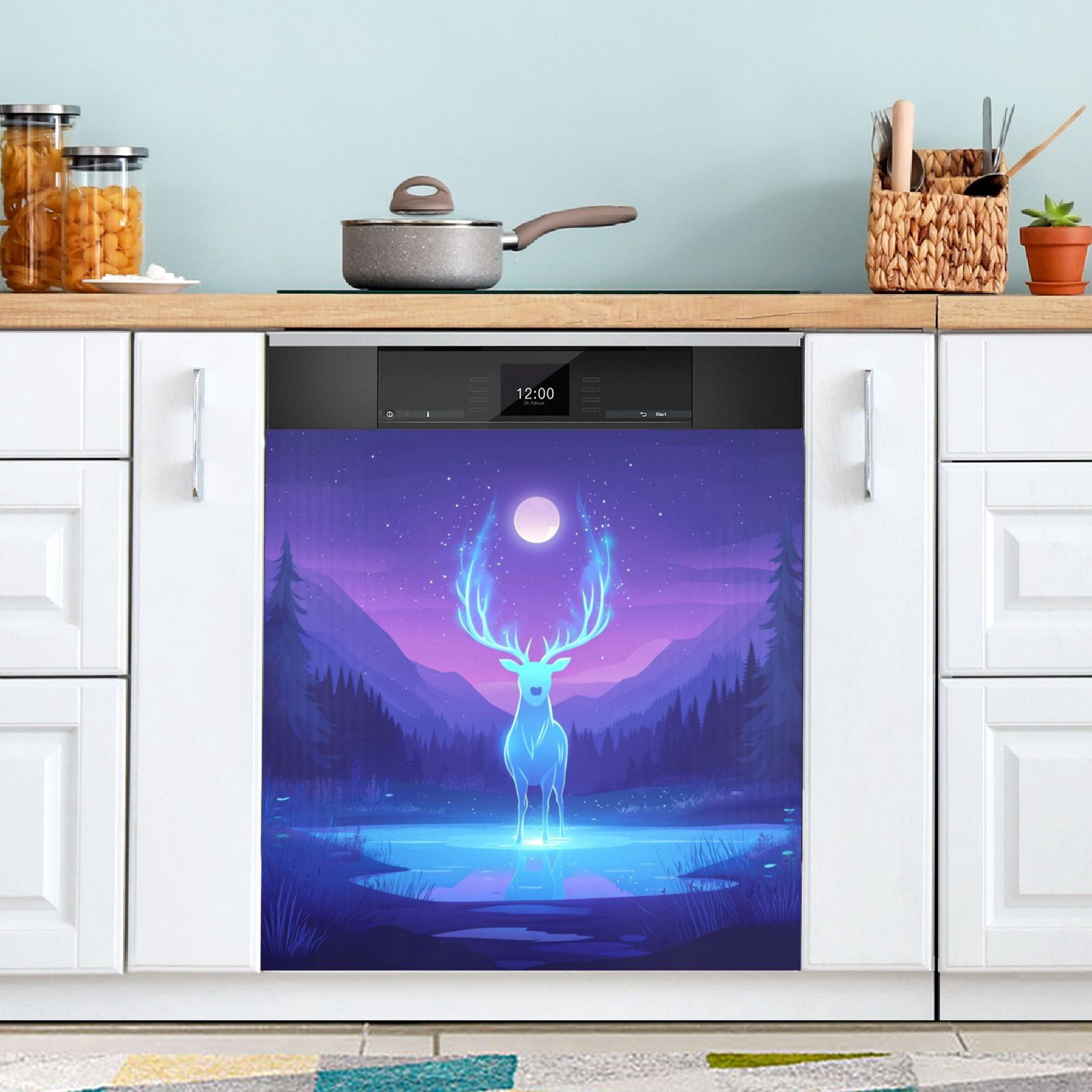 Dishwasher Magnetic Sticker 23x26 Inch Refrigerator Magnetic Sticker Washing Machine Magnetic Sticker Kitchen Panel Magnetic Sticker Home Decor Cartoon Purple Elk