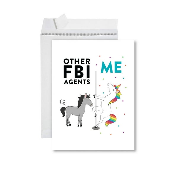 Koyal Wholesale Funny  All Occasion Jumbo Card, Horse Unicorn, Blank Greeting Card with Envelope, FBI Agents, Set of 1