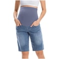thumbnail image 3 of SROBPTY Maternity Women Shorts Solid High Waist Belly Support with Pockets Rolled Hem Half Length Stretch Denim Pants, 3 of 5