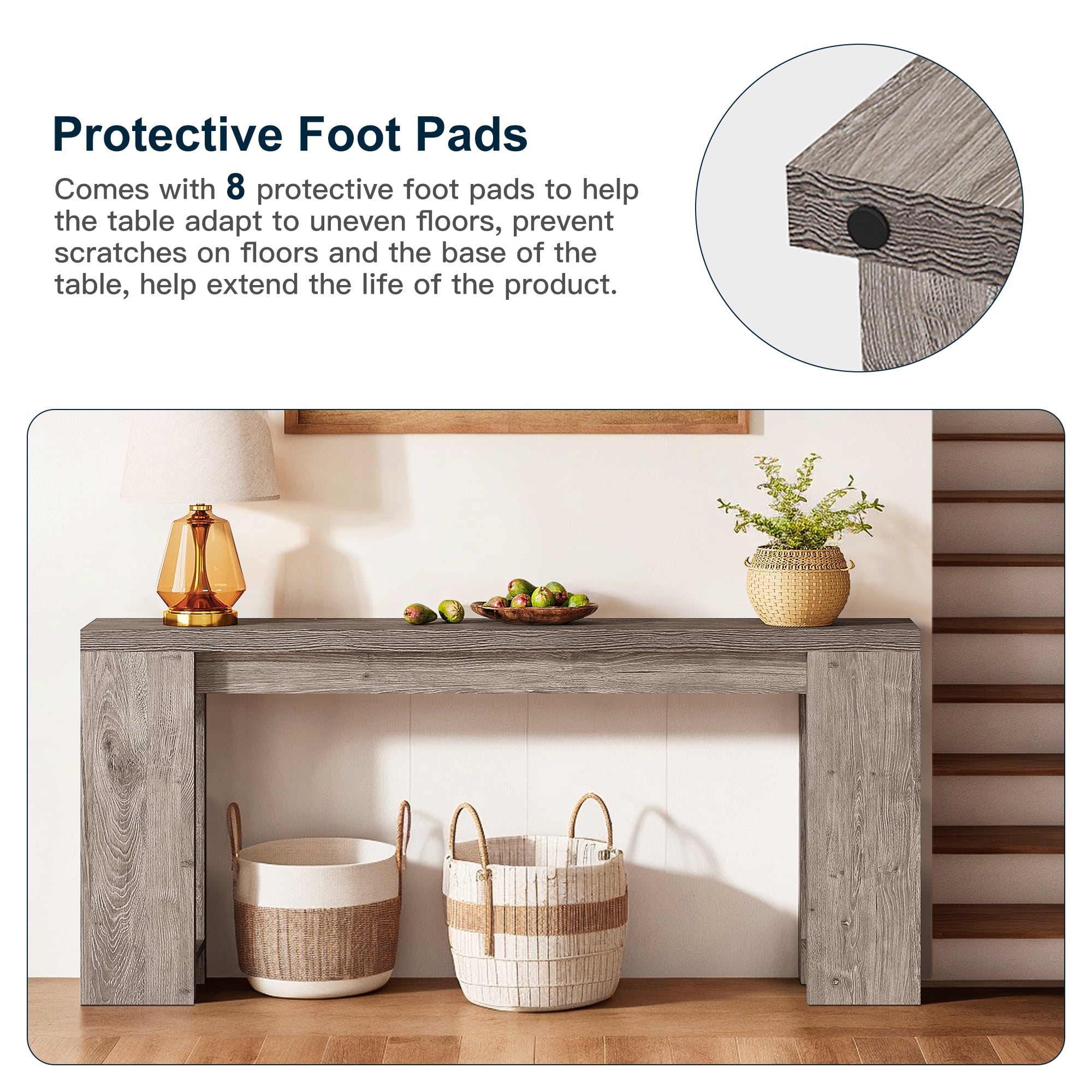 Demi Bonn 70.9" Wood Console Table, Farmhouse Sofa Table Entryway Table with Storage, Foyer Display Table, Gray