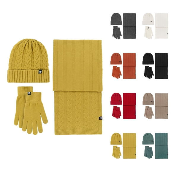 Adult Knit Three Piece Set - Winter Thick Warm Hat Scarf Gloves Combo, Outdoor Stocking Stuffers, Christmas Gifts For Men Women