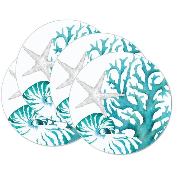 CounterArt "Coral Life" 4-Pack Reversible Round Tabletop Placemats
