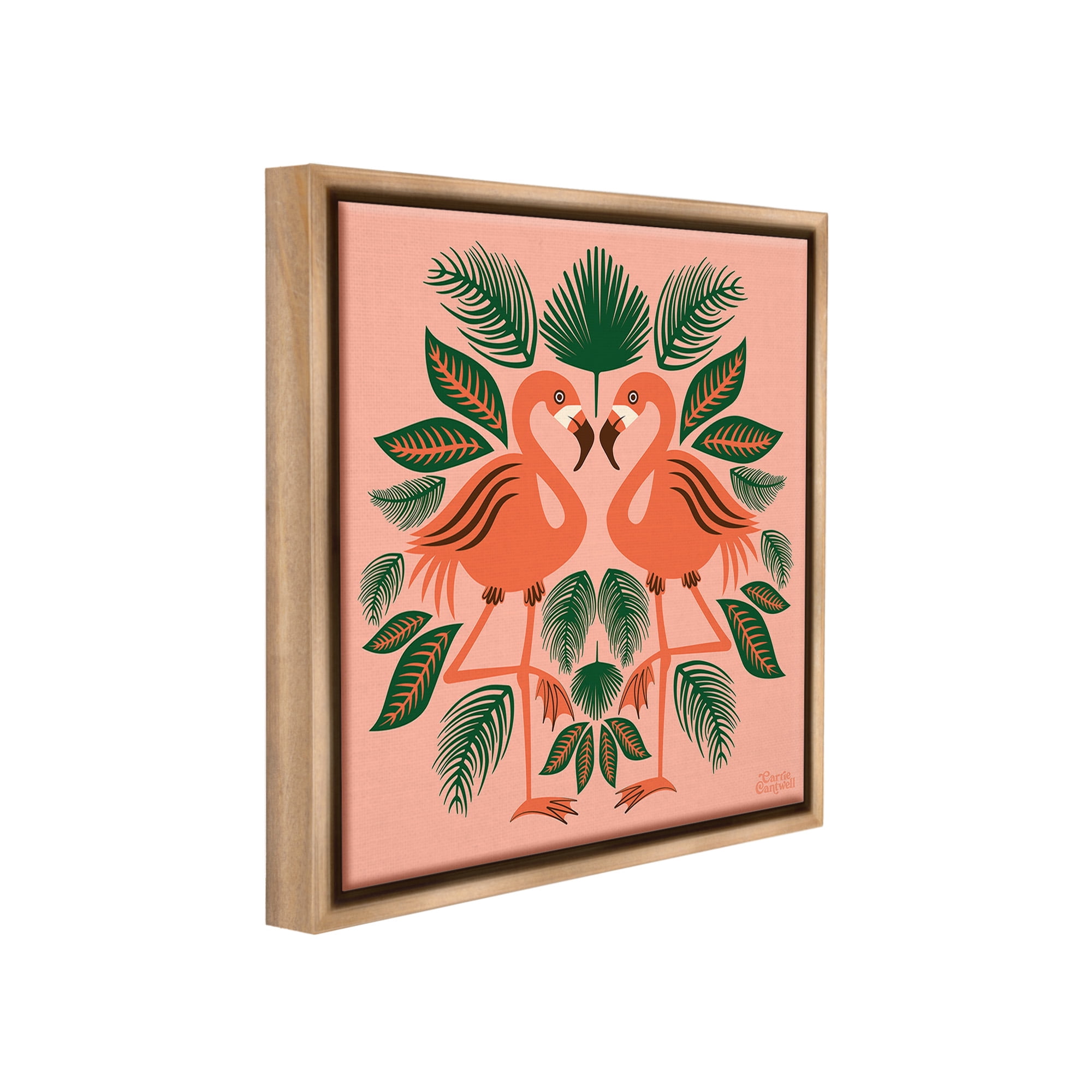 Stupell Industries Symmetrical Tropical Flamingos Animals & Insects Painting Brown Floater Framed Canvas Art Print Wall Art, 18 x 18