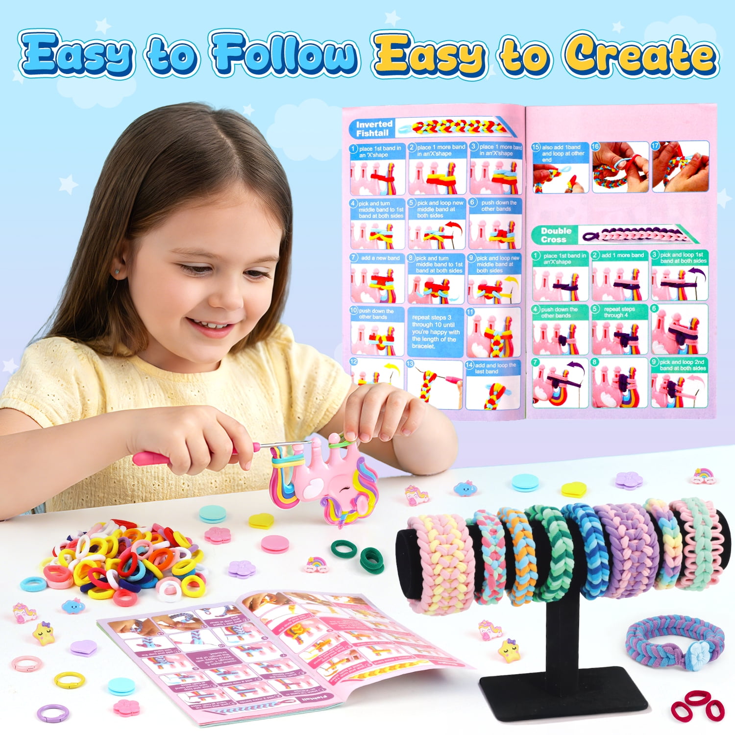 Carsky Unicorn Bracelet Making Kit for Girls, 1000+ Loom Bands DIY Friendship Bracelet Set with Organizer Case & Mirror, Charms, Beads, Keychains, Craft Gift Toys for Kids Ages 6+