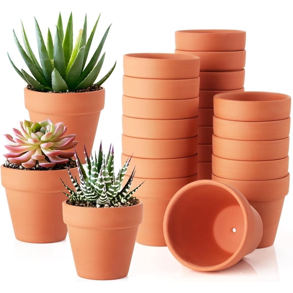 26 Pack 3 Inch Terracotta Pots, Mini Clay Pots with Drainage Holes,Cactus Flower Nursery Terra Cotta Pot for Indoor/Outdoor Succulent Plants, Crafts, Wedding Favor