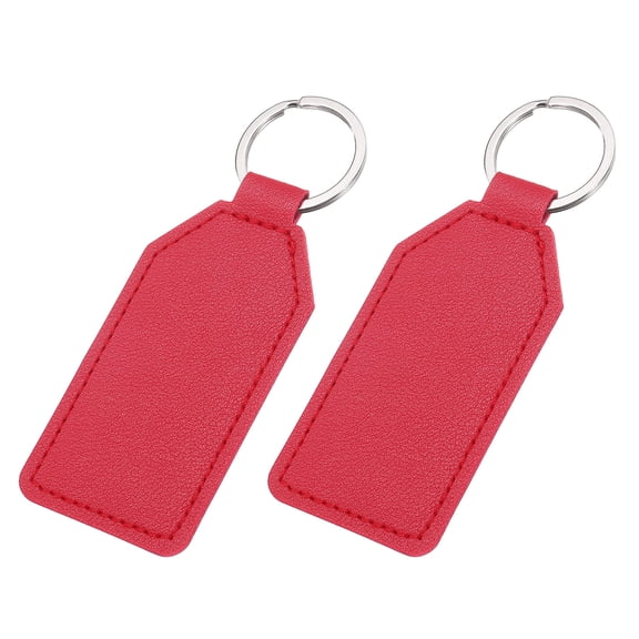 2pcs Leather Key Fob, PU Car Keychain Blanks Key Rings Key Holder for DIY Laser Engraving Birthday Father's Day Gifts, Dark Red