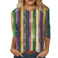 thumbnail image 2 of Mardi Gras Sweatshirt for Women Plus Size 3/4 Sleeve Striped Fat-Tuesday T-Shirt Funny Graphic Crew Neck New-Orleans Carnival Party Tee Tops Festival Outfits, 2 of 6