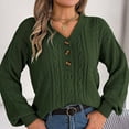 thumbnail image 5 of Buigttklop Sweaters for Women Women'S Casual V-Neck Button Hollowed Out Lantern Sleeve Top, 5 of 6