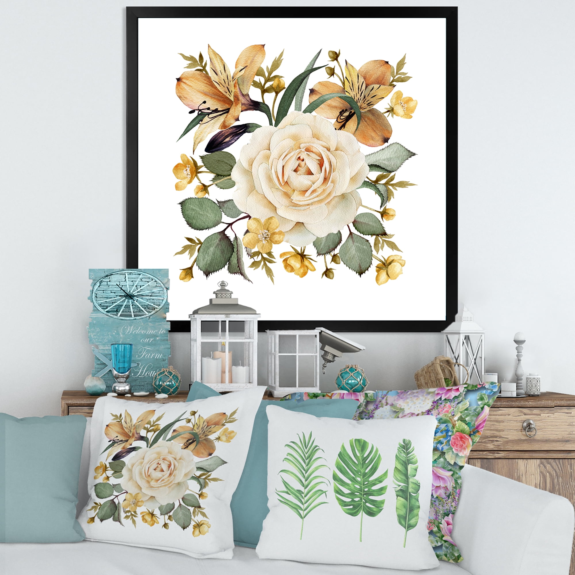 Designart 'Ancient White Rose' Traditional Framed Art Print