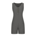thumbnail image 5 of Usmixi Jumpsuits for Women Casual Solid Soft Knitted Ribbed Button up Loose Pocket Tank Jumpsuits Overalls Summer Formal Plain Round Neck Sleeveless Short Rompers Dark Gray l, 5 of 6