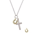 thumbnail image 2 of Delight Jewelry Beaded Clear Goldtone Crystal Horseshoe with Good Luck Be Strong and Courageous Engraved Cross Zoey Necklace, 28", 2 of 4