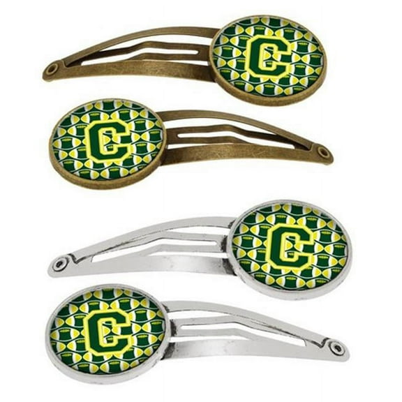 Carolines Treasures CJ1075-CHCS4 Letter C Football Green & Yellow Barrettes Hair Clips, Set of 4