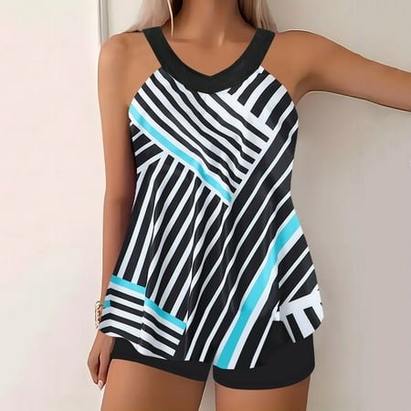 TUGOXIE Swimsuits for Women 2025 Modest Boy Shorts White Graphic Set Tummy Control Two Piece Swimwear XXL