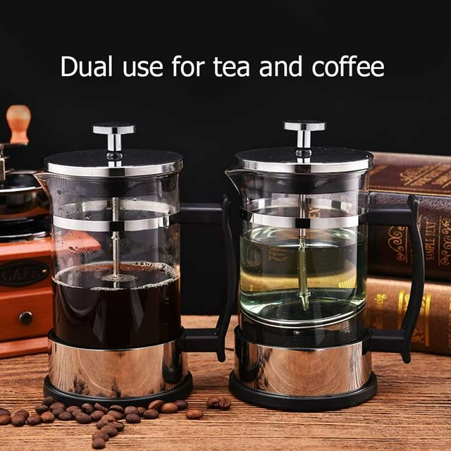 French Press Coffee Maker, Stainless Steel Glass Coffee Pot Household Tea Maker, Coffee Press Filter Pot Portable Cold Brew Teapot for Kitchen Travel Coffee Bar Accessories