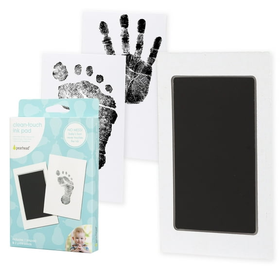 Pearhead Newborn Handprint or Footprint Clean-Touch Ink Pad, 2 Uses, Black