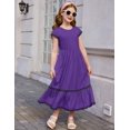 thumbnail image 5 of Arshiner Girls Summer Maxi Dresses Short Sleeve Casual Flowy Tiered A-Line Dress with Pockets, 5 of 7