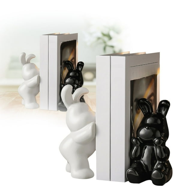 Modern Ceramic Bookends With Rabbit Design Decorative Desk Items For Bookshelves And Giving Set Of 2 With Books Elegant And Stylish Home Cool Christmas Ornament Mailman Ornament Christmas Ornament