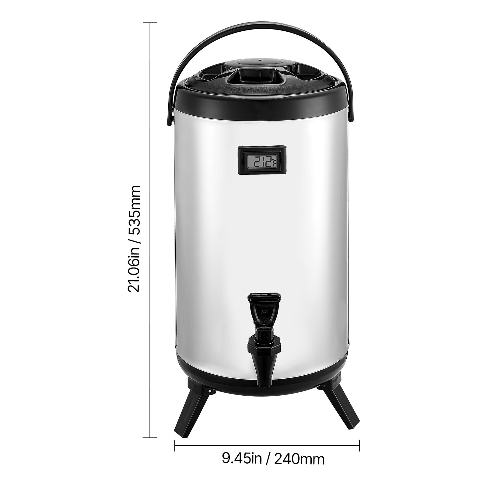 KFFKFF Insulated Beverage Dispenser, 2.4 Gal/9.2L Stainless Steel Thermal Drink Server with Spigot & Temperature Display, Ideal for Hot and Cold Beverages, Perfect for Tea, Coffee