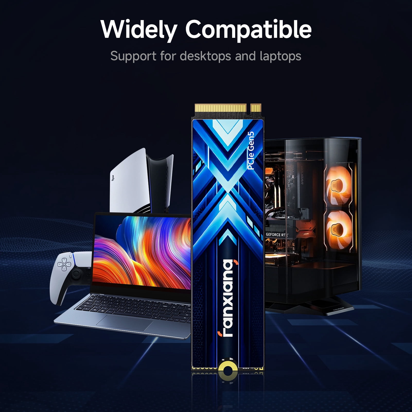 Fanxiang 1TB PCIe 5.0 x4 NVMe M.2 SSD, Up to 14000MB/s DRAM Cache SLC NAND High Performance Solid State Drive for Gaming AI PC Laptop