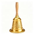thumbnail image 2 of Christmas Hand Bell with Wooden Handle, Embossed Metal Vintage Service Call, Festive Holiday Decor for Wedding, Party, Home, Tabletop Seasonal Display, 2 of 7