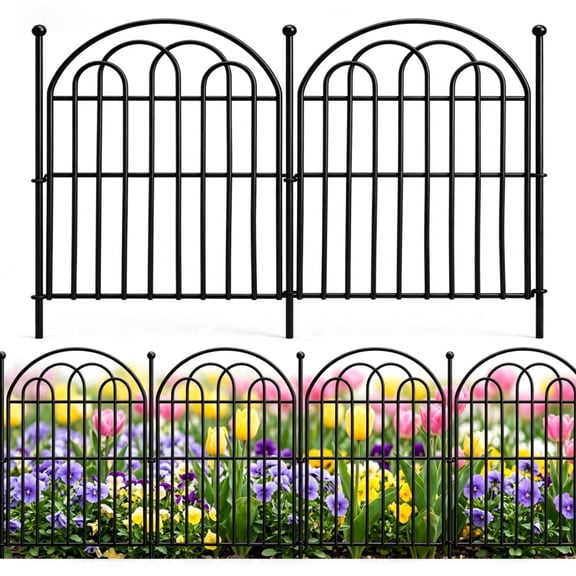 Decorative Garden Fence 10 Pack, No Dig Metal Flower Bed Edging Border, Rustproof Arched Panel Fencing with Stakes for Yard Patio Outdoor Decor - Small Animal Barrier
