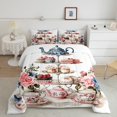thumbnail image 2 of Manfei Floral Teacups Teapot 3 Pieces Queen Comforter Set for Teens Adults,Rose Fruit Strawberry Cupcake Ultra Soft Bedding Sets,Vintage Tea Party Bedding Comforter Set Breathable, 2 of 8