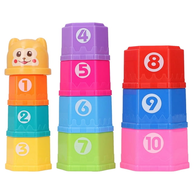 Taza apilable para bebé, taza apilable con números hexagonales de dibujos animados para niños, juguete de baño, regalo de cumpleaños