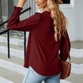 thumbnail image 2 of TEMOFON Women Blouses Fall Casual Long Sleeves Tops Comfy Loose Fit Square Neck Winered T Shirts for Women Size M, 2 of 3