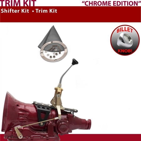 American Shifter FMX Shifter Kit Chrome 8 in. Trim Kit Push Button Gray Boot Billet Knob for ED327