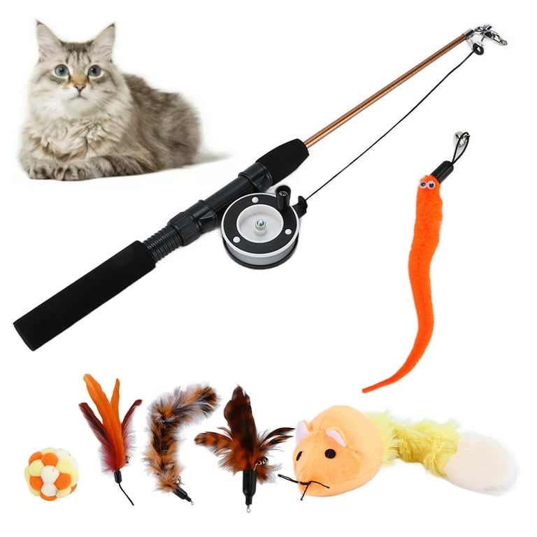 ESTINK 7 Pcs Cat Stick Toy Set Retractable With Feather Fishing