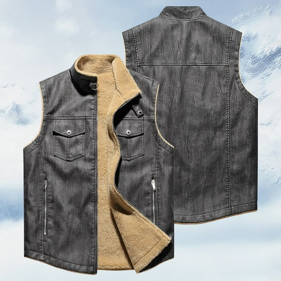 Men's Winter Puffer Vest Warm Fleece Lined Quilted Puffy Sleeveless Jacket Casual Outdoor Vests Gray L