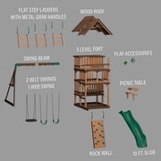 Backyard Discovery Highlander Cedar Wood Swing Set, Wave Slide, Three-Story Clubhouse
