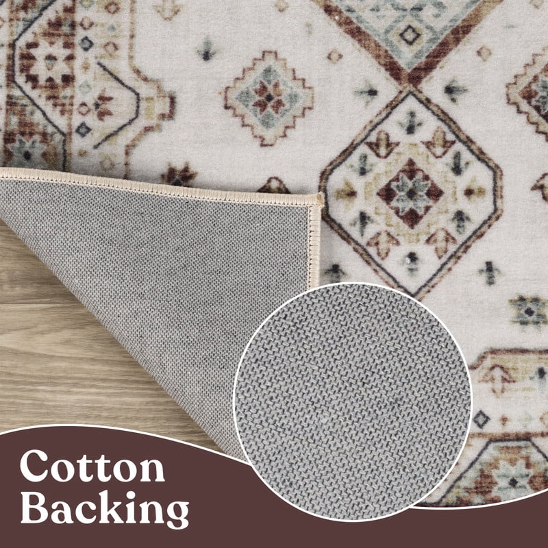 Superior Burj Ivory Medallion Washable Indoor Runner Rug, 2' 7" x 6', Ivory