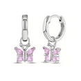 thumbnail image 1 of 925 Sterling Silver Girls Pink Cubic Zirconia Butterfly Dangle Hoop Earrings, 1 of 5