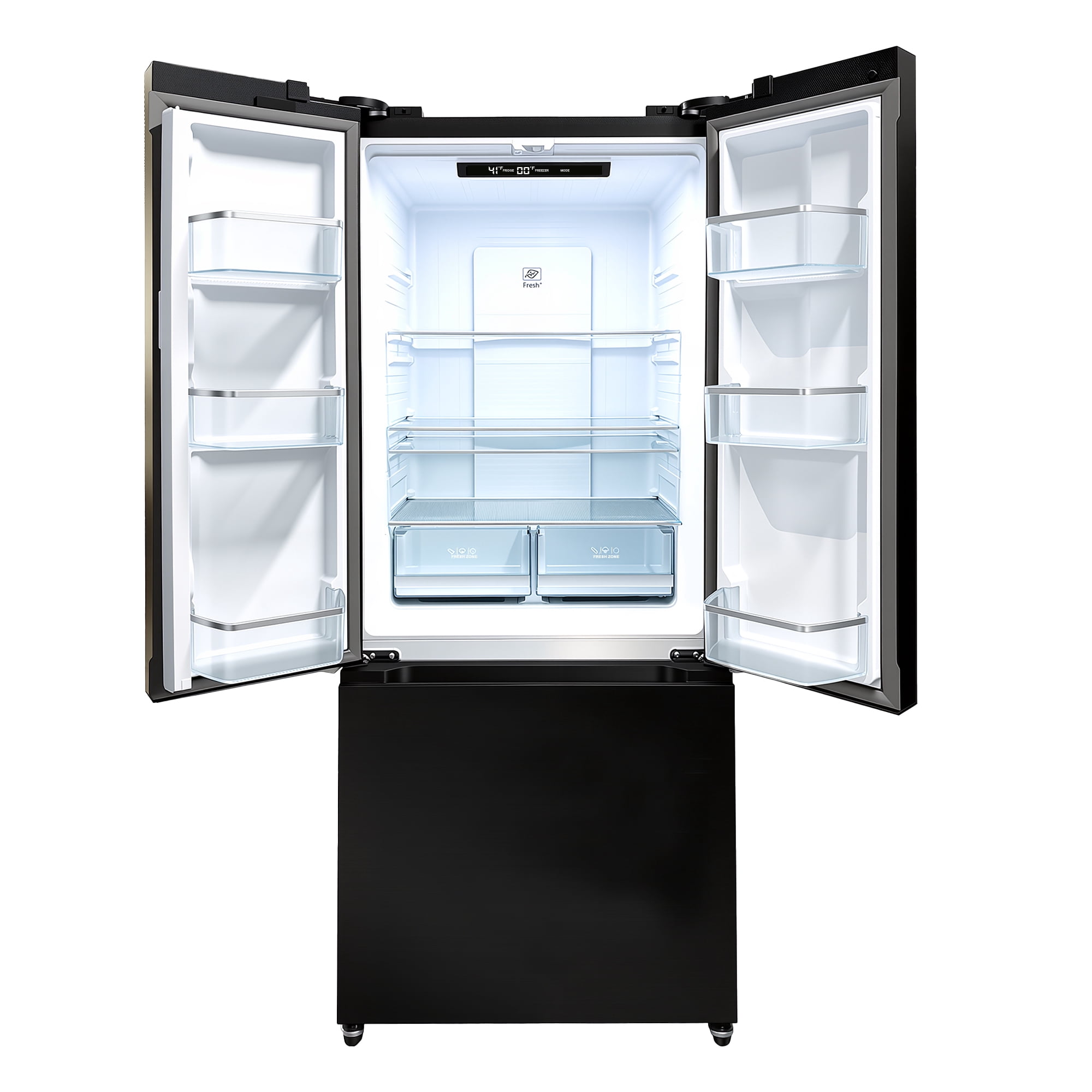 iceBlue 30" Black Stainless Steel French Door Refrigerator, Top Fridge and Drawer Freezer, 17.7 Cu. Ft.