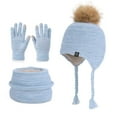 thumbnail image 4 of PuSpu 4-10 Years Old Boys And Girls Winter Outdoor Plus Velvet Warm Girls and Boys's Ear Protection Knitted Wool Hat Neck Glove Three-piece Set, 4 of 4