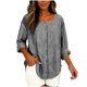 thumbnail image 5 of Camiseta de Lino de Color Sólido Casual de Manga Larga de las Mujeres con Botones Decorativos Y Cuello Redondo, Acento a Rayas para el Uso Diario de Primavera, Túnica de Moda, 5 of 8