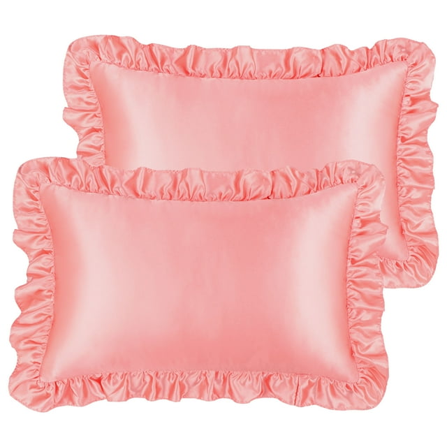 Unique Bargains Retro Satin Ruffle Pillowcases Envelope Closure 2pcs