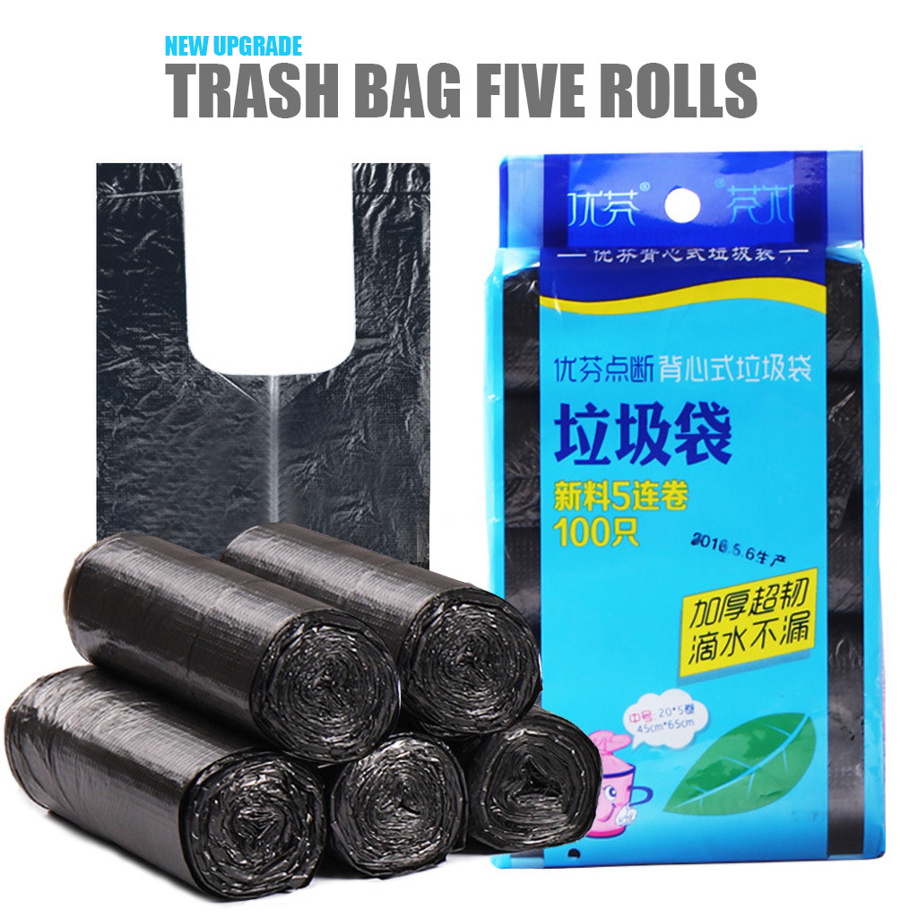 5 Rolls 100PC Trash Bags Durable Disposable Plastic Household Kitchen