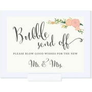 Wedding Framed Party Signs, Floral Roses, 5x7-inch, Bubble Send Off Please Blow Good Wishes for the Mr. & Mrs. Sign, 1-Pack, Includes Frame