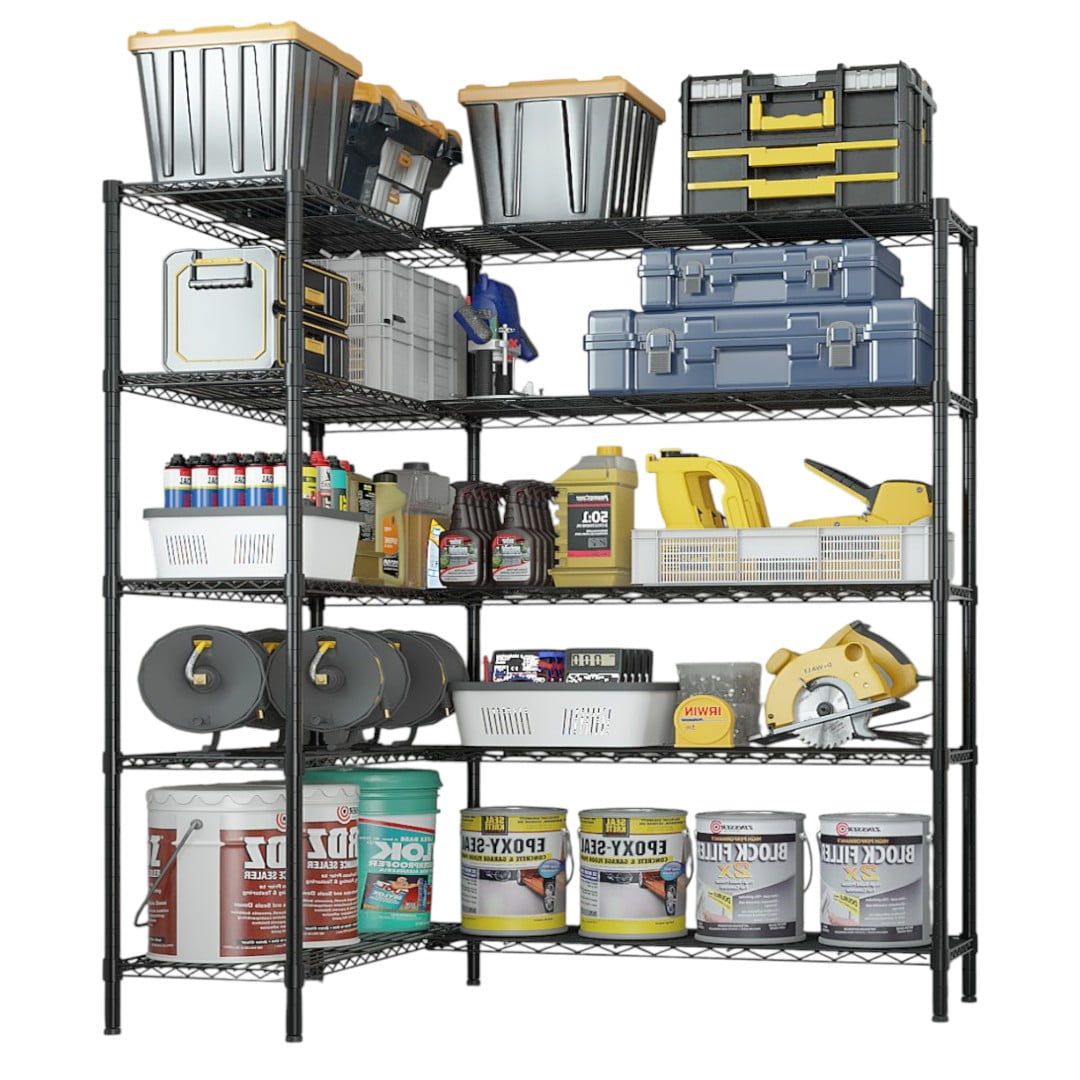 Tcbosik 5-Tier Heavy Duty Metal Storage Shelves, Sturdy Iron Garage Rack, Adjustable Wire Shelving Unit for Pantry Organizer, 70"W × 15.8"D × 71"H, Black