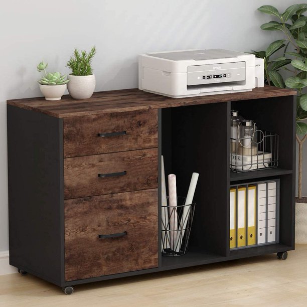 Tribesigns 3 Drawer Wood File Large Modern Lateral Mobile