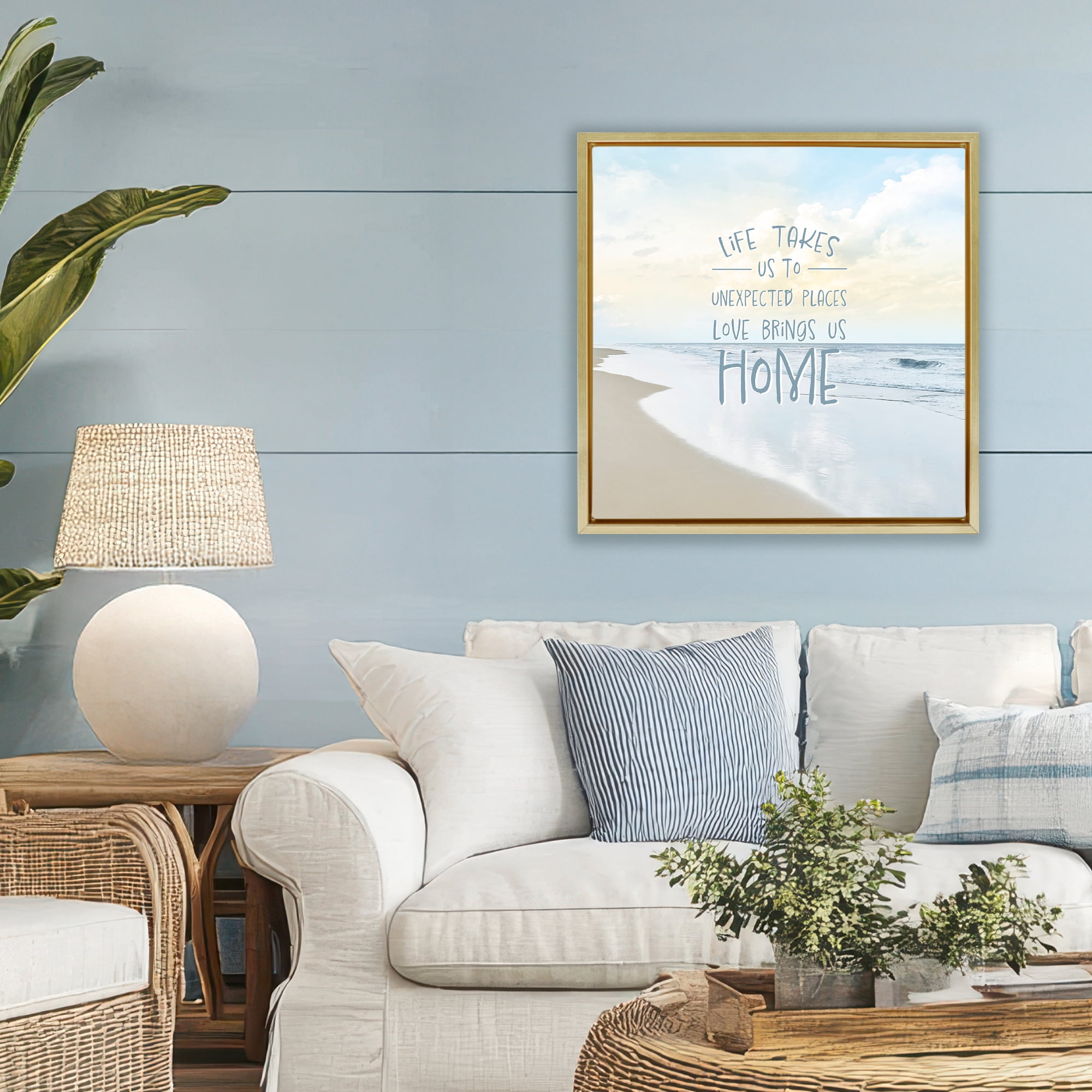 Stupell Industries Love Brings Us Home Inspiration Gold Framed Floater Canvas Wall Art, design by Natalie Carpentieri
