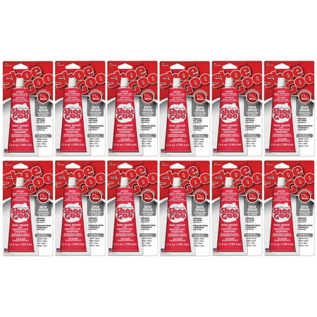 Shoe Goo Glue Shoe Repair For Leather Rubber Canvas Vinyl Waterproof 110232 Goop Made in USA 3.7 fl oz Tube Clear, 12-Pack